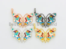 Load image into Gallery viewer, NEW Enamel Colorful Butterfly Pendant,CZ Micro Pave Oil Drop Butterfly pendant,Enamel pendant,Enamel Jewelry,29x44mm,sku#F587