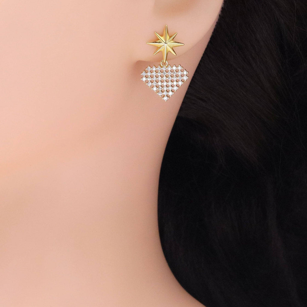 Gold Silver North Star Heart Earrings, Sku#A162