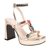 Load image into Gallery viewer, Women's Shimmering Buckle Sandals - Mid Heel Summer Dress Shoes