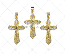 Load image into Gallery viewer, CZ Micro Pave Jesus On Cross Pendant/Charm,Cubic Zirconia Charm, Necklace Bracelet Charm Pendant,19x30mm, Sku#JL15