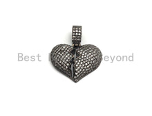 Load image into Gallery viewer, Clear Cz Micro Pave broken Heart Pendant/Charm, CZ Pave Charm in Gold/Rose Gold/Silver Finish, 21x23mm,sku#F648