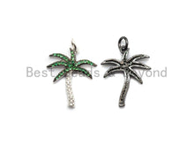 Load image into Gallery viewer, Green CZ Micro Pave Coconut Tree Pendant, Palm Tree Pave Pendant, Gold/Rose Gold/Silver/Gunmetal plated, 17x21mm, Sku#F698C