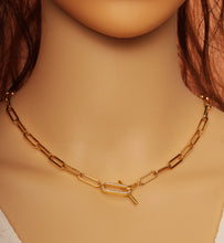 Load image into Gallery viewer, Paperclip Chain Necklace Bracelet with CZ Toggle