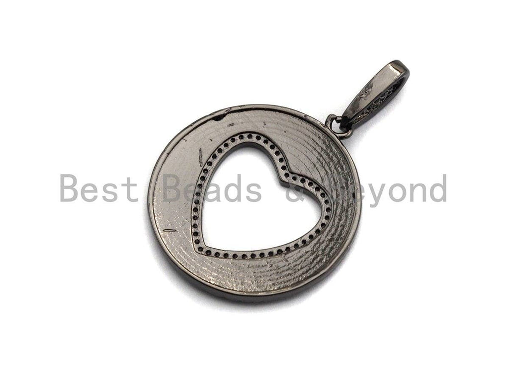 CZ Micro Pave Hollow out Heart Round Shaped Pendant/Charm, Cubic Zirconia Pendant Charm,28x31mm,sku#F910