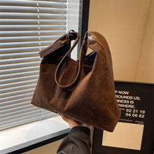 Load image into Gallery viewer, Women's Large-Capacity Tote Bag – Minimalist PU Leather Bucket Bag with Patchwork Detail