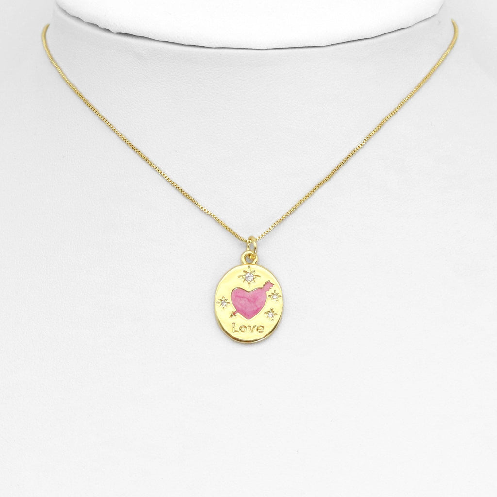 CZ  Pink Heart Love Oval Charm, Sku#LX508