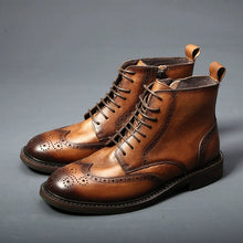 Load image into Gallery viewer, Men's Thick-Soled Leather Boots | Chunky Heel Mid-Calf Lace-Up Boots for Men