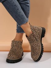 Load image into Gallery viewer, Women's Leopard Print Pointed Toe Ankle Boots - Chunky Low Heel Fashion Boots with Front Zipper