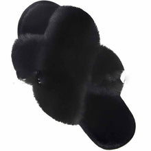 Load image into Gallery viewer, Women's Fluffy Faux Fur Cross Slides | Cozy Indoor Suede Slippers