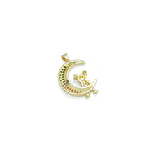 Load image into Gallery viewer, Colorful Baguette CZ Pave Teddy Bear on Cresent Moon Pendant