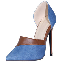 Load image into Gallery viewer, Women's Denim Patchwork Stiletto Pumps – Pointed Toe High Heel Shoes