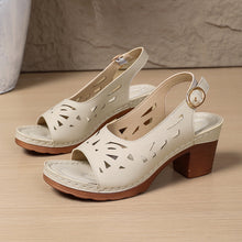 Load image into Gallery viewer, Women's Retro Hollow-Out Roman Sandals | Open Toe Buckle Strap Mid Heel