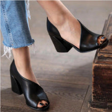 Load image into Gallery viewer, Women's Chunky Heel Peep-Toe Sandals - Plus Size Slip-On Platform Heels