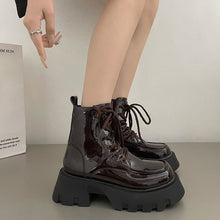 Load image into Gallery viewer, Women's Vintage British Chunky Heel Western Cowboy Ankle Boots | Lace-Up Round Toe Block Heel Booties