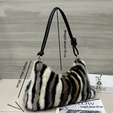 Load image into Gallery viewer, Handheld Plush Baguette Bag – Mink Fur &amp; Synthetic Leather Mini Handbag