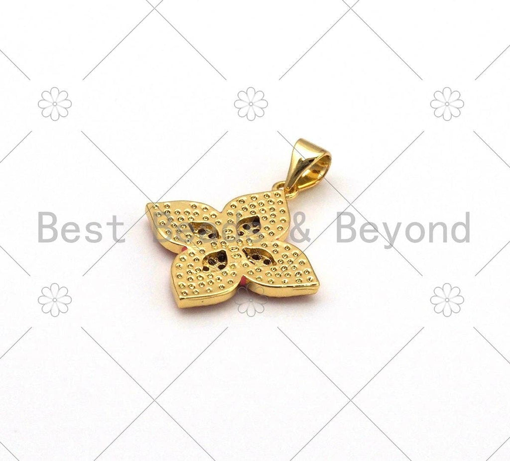 CZ Micro Pave Colorful Enamel Flower Shape Pendant, 18K Gold Filled Clover Charm, Necklace Bracelet Charm Pendant, 22x20mm,Sku#LK430
