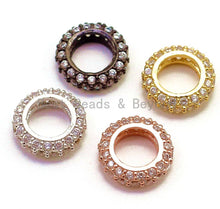 Load image into Gallery viewer, CZ Donut Shaped Micro Pave Large Big Hole Beads, Cubic Zirconia Space Beads,Slider Beads, 12x5mm, #G126