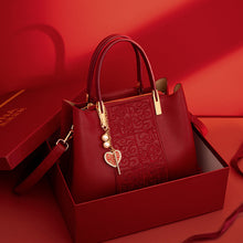 Load image into Gallery viewer, Red Embroidered Tote Bag - High Capacity PU Leather Shoulder Bag for Women