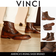 Load image into Gallery viewer, The Rand Brown Leather Double Buckle Brogue Men Boot with a Zipper