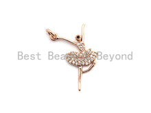 Load image into Gallery viewer, CZ Clear/Black Micro Pave Ballet Dancer Pendant Charm, CZ Pave Ballerina Pendant, Gold/Rose Gold/Silver/Gunmetal plated,13x26mm, Sku#F794