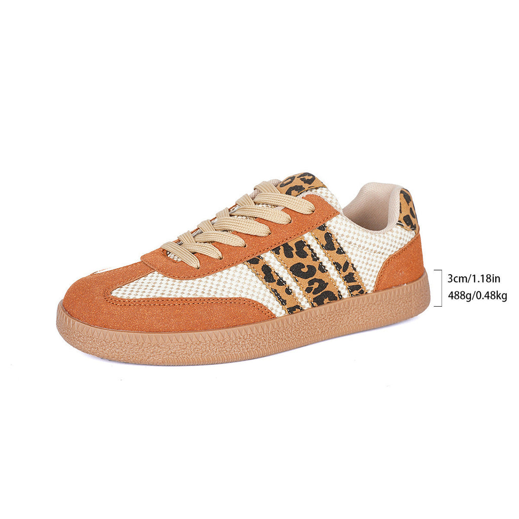 Retro Color-block Lace-up Flat Sneakers – Women's Round Toe PU Mesh Shoes