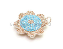 Load image into Gallery viewer, CZ Micro Pave Turquoise Flower Pendant, Cubic Zirconia Pendant, 23mm, SKU#F25C