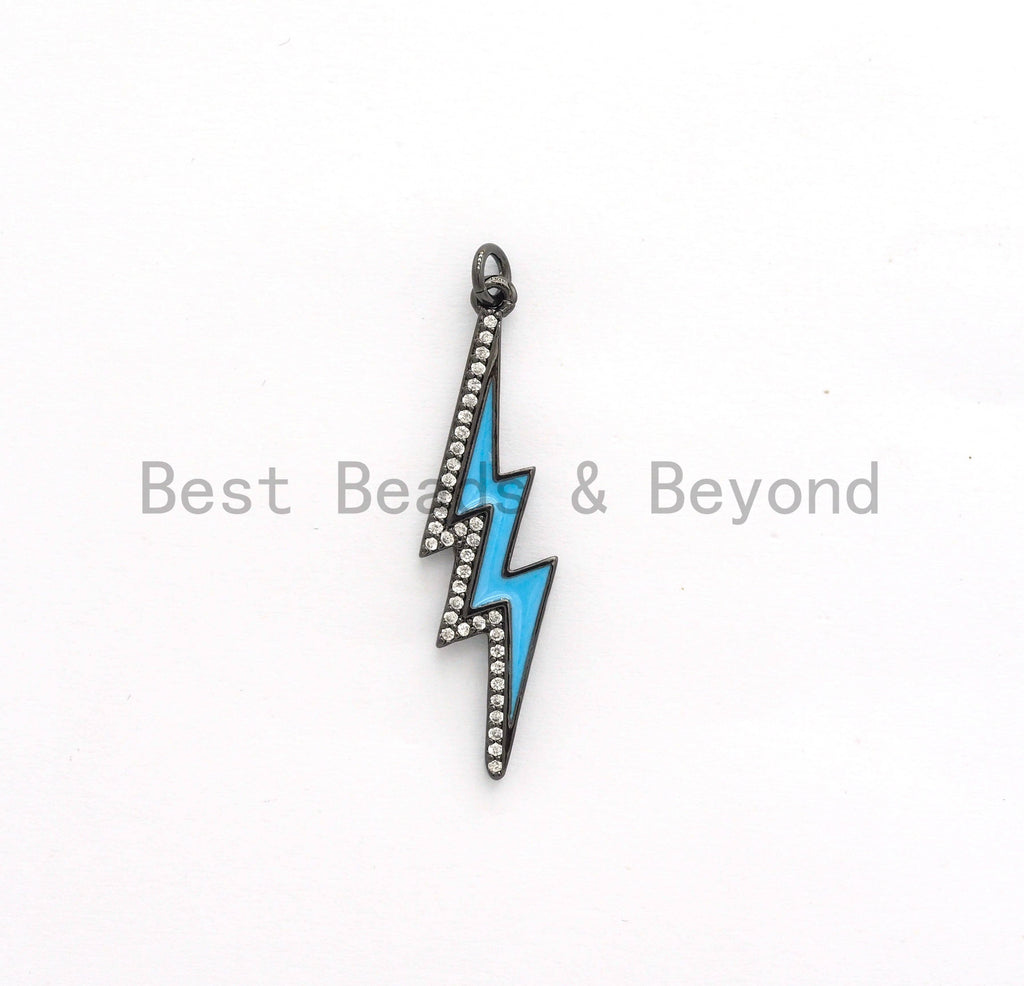 CZ Enamel Thunder Lightning Bolt Charm, Enamel CZ Pave lightning Sign Pendant, Pave Lightning Bolt Charm,  11x39mm, sku#F604