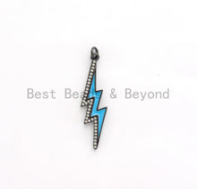 Load image into Gallery viewer, CZ Enamel Thunder Lightning Bolt Charm, Enamel CZ Pave lightning Sign Pendant, Pave Lightning Bolt Charm,  11x39mm, sku#F604