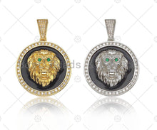 Load image into Gallery viewer, CZ Micro Pave Embossed Lion Head Pendant,Cubic Zirconia Gold/Silver Charm, Necklace Bracelet Charm Pendant, 35x39mm, sku#L551
