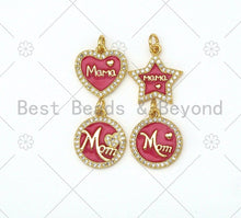 Load image into Gallery viewer, Colorful Enamel Mom Word On Round/Five Star/Heart Shape Pendant, 18K Gold Filled Micro Pave CZ Charm,Mother's Day Charm,14x17mm,Sku#L585