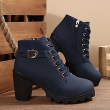 Load image into Gallery viewer, Women's Cross-Tie Chunky-Heel Ankle Boots | Block Heel Lace-Up Booties