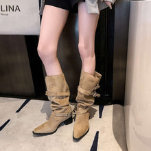 Load image into Gallery viewer, Women's Suede Pointed Toe Chunky Heel Ankle Boots | Sarah Express