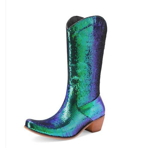 Women's Block Heel Patent Leather Knee-High Boots | Elegant Glossy Dress Boots