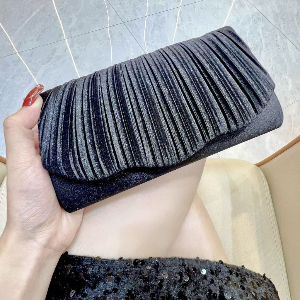 Elegant Satin Pleated Evening Clutch Bag - Cheongsam Style Formal Handbag with Hasp Lock