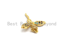 Load image into Gallery viewer, CZ Colorful Micro Pave Fairy Charm/Pendant, Angel Wing Lady Pave Pendant, Gold plated, 16x17mm, Sku#F751