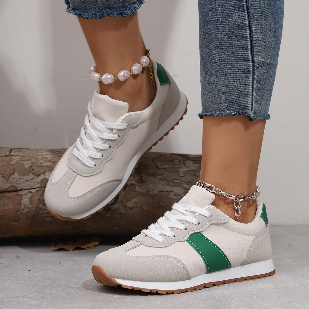 Women's Round-Toe Lace-Up Casual Thick-Soled Elevating Sneakers | Color-Block Platform Shoes