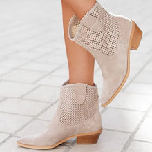 Load image into Gallery viewer, Women's Embossed Suede Mid-Heel Boots - Pointed Toe Slip-On Ankle Boots in Large Sizes