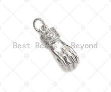 Load image into Gallery viewer, CZ Micro Pave Hand Shape Pendant/Charm,Cubic Zirconia Gold/Silver/Black Charm, Necklace Bracelet Charm Pendant, 6x18mm, Sku#L548