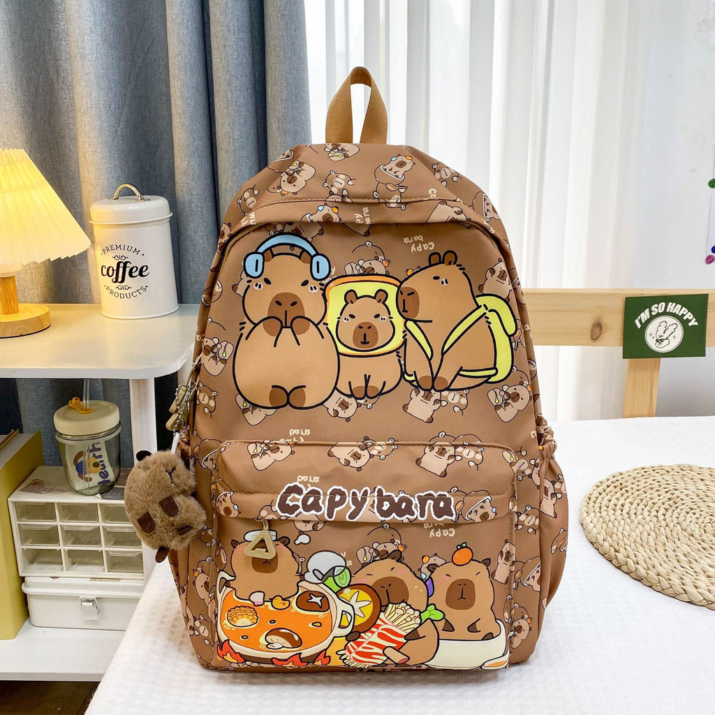 Capybara Cartoon School Backpack for Girls – Cute Nylon Bookbag for Primary & Middle School
