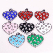 Load image into Gallery viewer, 34*37mm Enamel Heart on Heart Pendant, CZ Micro Pave heart pendant, Enamel heart,Red/White/Pink/Blue Heart Focal Pendant, sku#F614