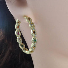 Load image into Gallery viewer, Gold Silver Colorful Eye CZ Hoop Earrings, Sku#LX204