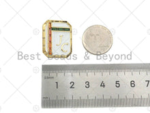 Load image into Gallery viewer, 18K Dainty Gold White Enamel JC On Rectangle Pendant, Red Green Cubic Zirconia Gold Enamel Findings, 20x25mm,Sku#L542