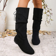 Load image into Gallery viewer, Women's High-Shaft Pleated PU Leather Chunky Heel Boots | Mid-Calf Round Toe