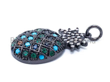 Load image into Gallery viewer, CZ Micro Pave Mixed Color Pineapple Pendant, Colored CZ Pave in Gold/Silver/Rose Gold/Black Finish Charm, 24x13mm, SKU#F177