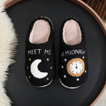 Load image into Gallery viewer, Women's Moon &amp; Clock Print Plush Slippers | Warm Anti-Slip Floor Bedroom House Shoes