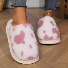 Load image into Gallery viewer, Cow Print Plush Slippers – Unisex Winter Slippers