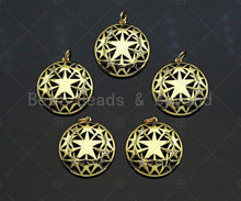 Load image into Gallery viewer, CZ Micro Pave Five Star Hollow Out On Round Shape Pendant, Gold Plated, Necklace Bracelet Charm Pendant, 27x28mm,sku#F1238