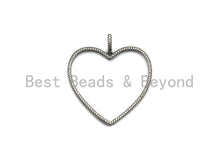 Load image into Gallery viewer, Rhidium CZ Micro Pave Large Hollow out Heart Pendant, Oxidized Silver Pave Pendant, Antique Silver Fashion Jewelry Findings, 43mm, sku#X118