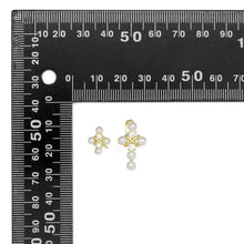 Load image into Gallery viewer, Gold Silver CZ White Pearl Cross Stud Earrings, Sku#A132