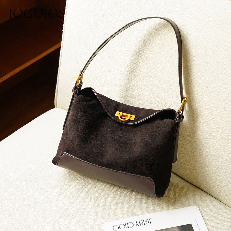 Sophisticated Suede Women's Tote Bag - Genuine Leather Handbag with Multiple Compartments